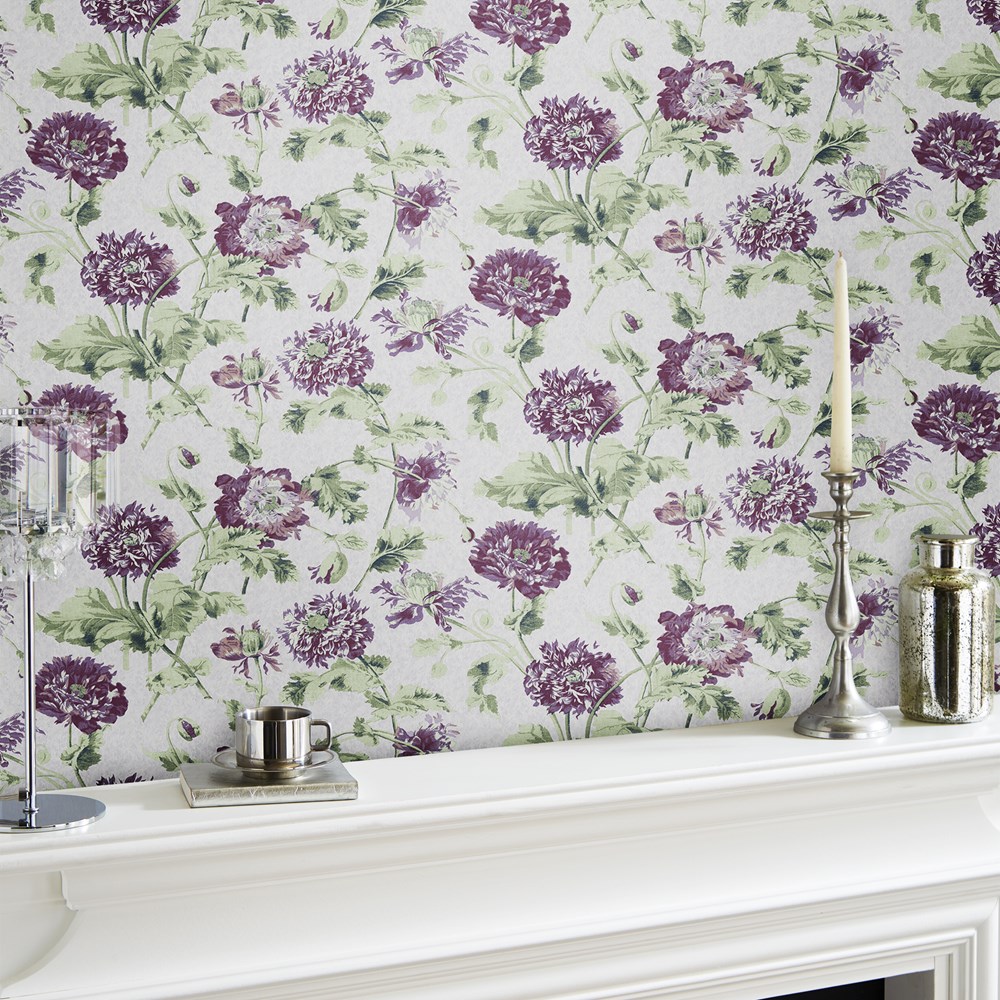 Hepworth Floral Wallpaper 115268 by Laura Ashley in Grape Purple